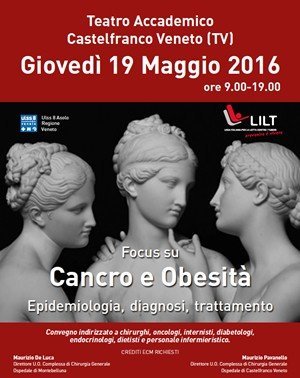 Cancro e obesità: focus a Castelfranco Veneto il 19 maggio al Teatro Accademico